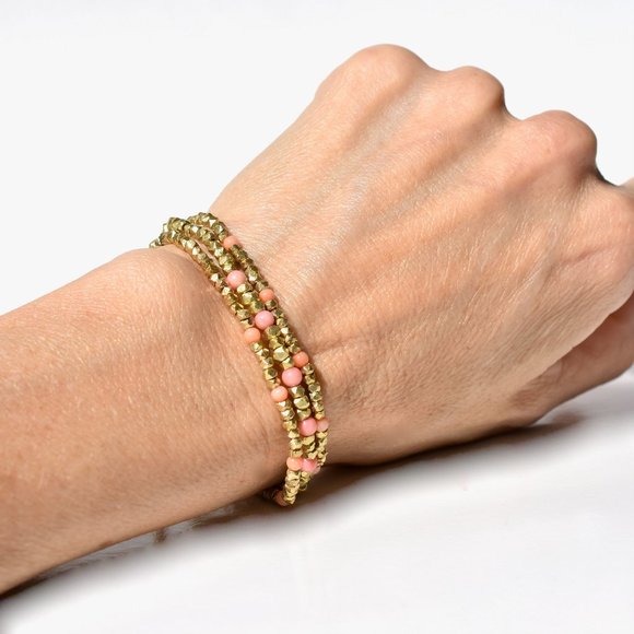 18k Vermeil Set Of Three Coral Stretch Bracelet - Picture 3 of 4